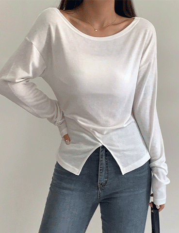 [여름부터가을까지]리빌 절개 긴팔티셔츠(3color) 슬림핏 여리핏 얇은원단 시원한 슬릿 트임 보트넥